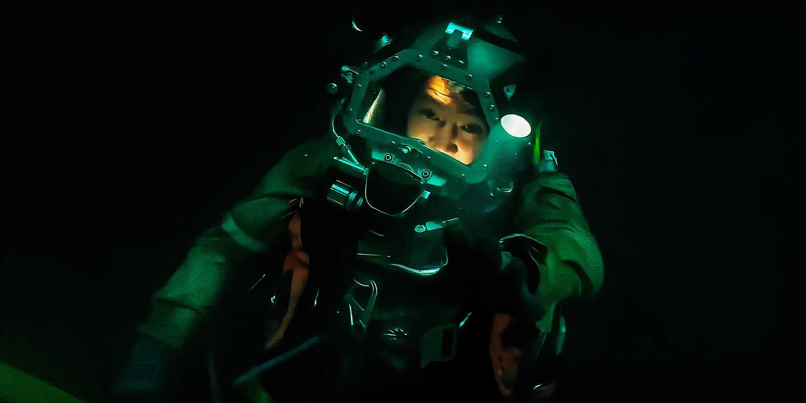 Simu Liu in a diving suit in Last Breath