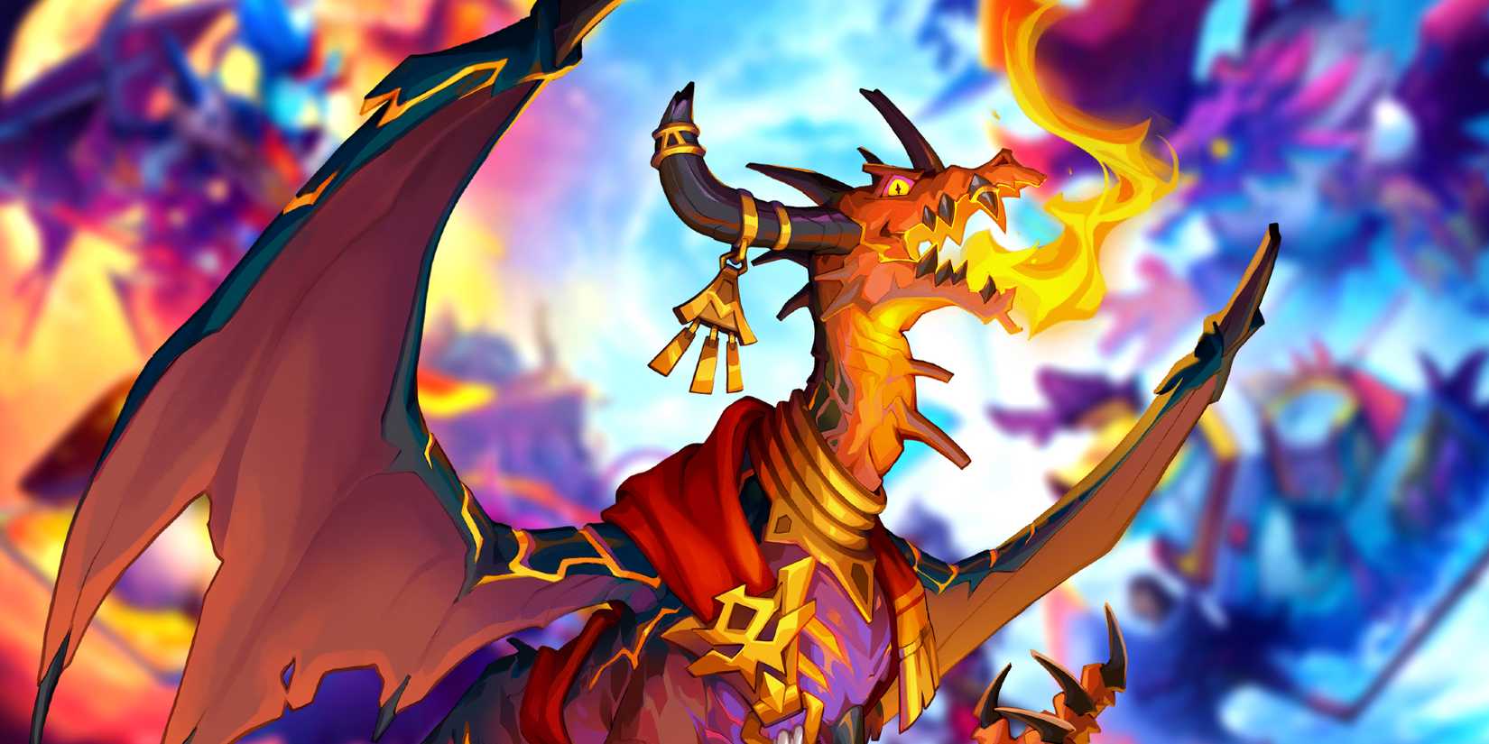 Monster Train 2 dragon in front of a blurred background.