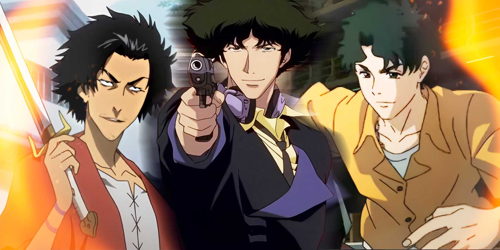 Mugen from Samurai Champloo, Spike from Cowboy Bebop, and Axel from Lazarus