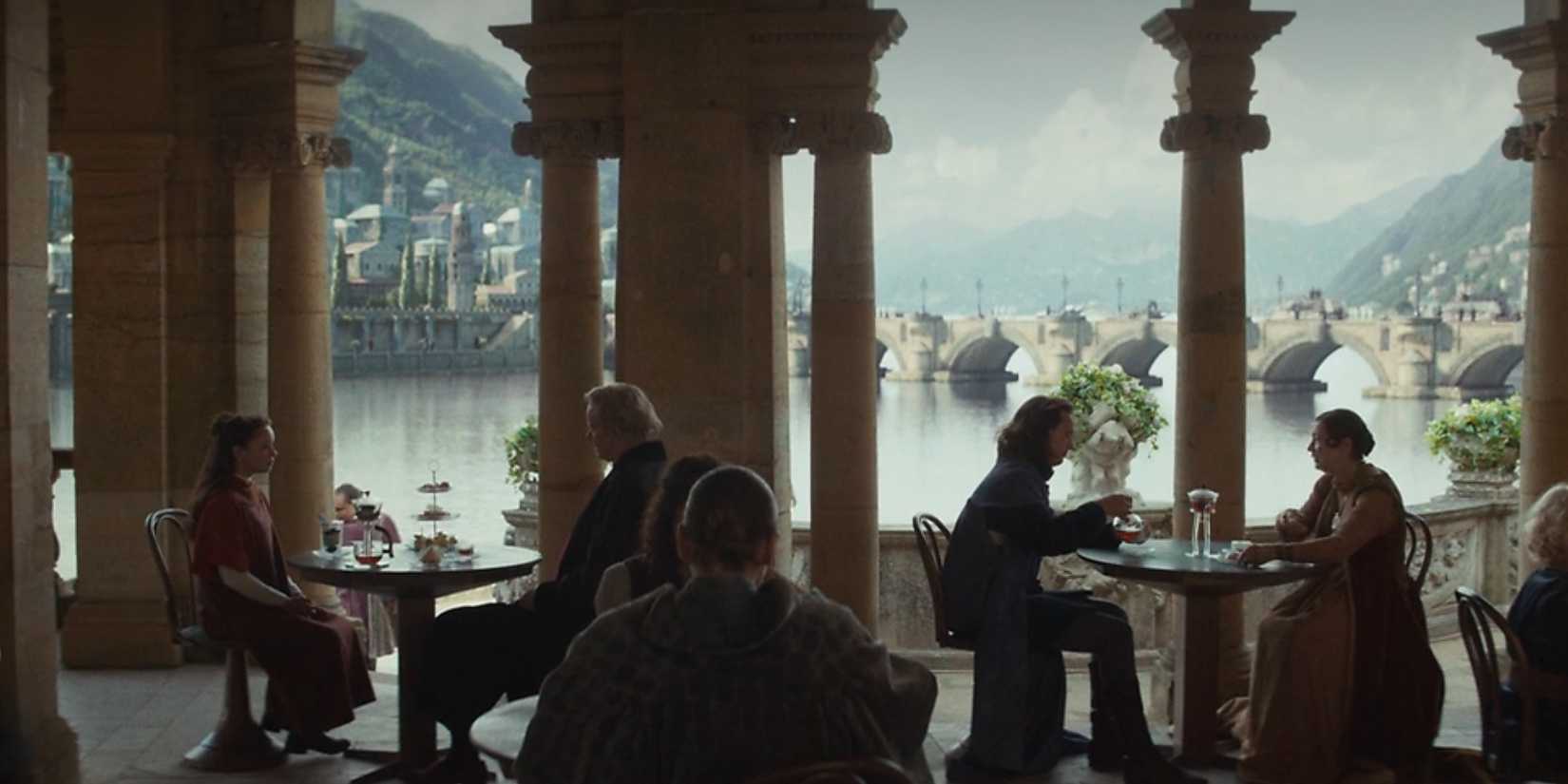 Kleya and Luthen sitting at a table on Naboo in Andor season 2