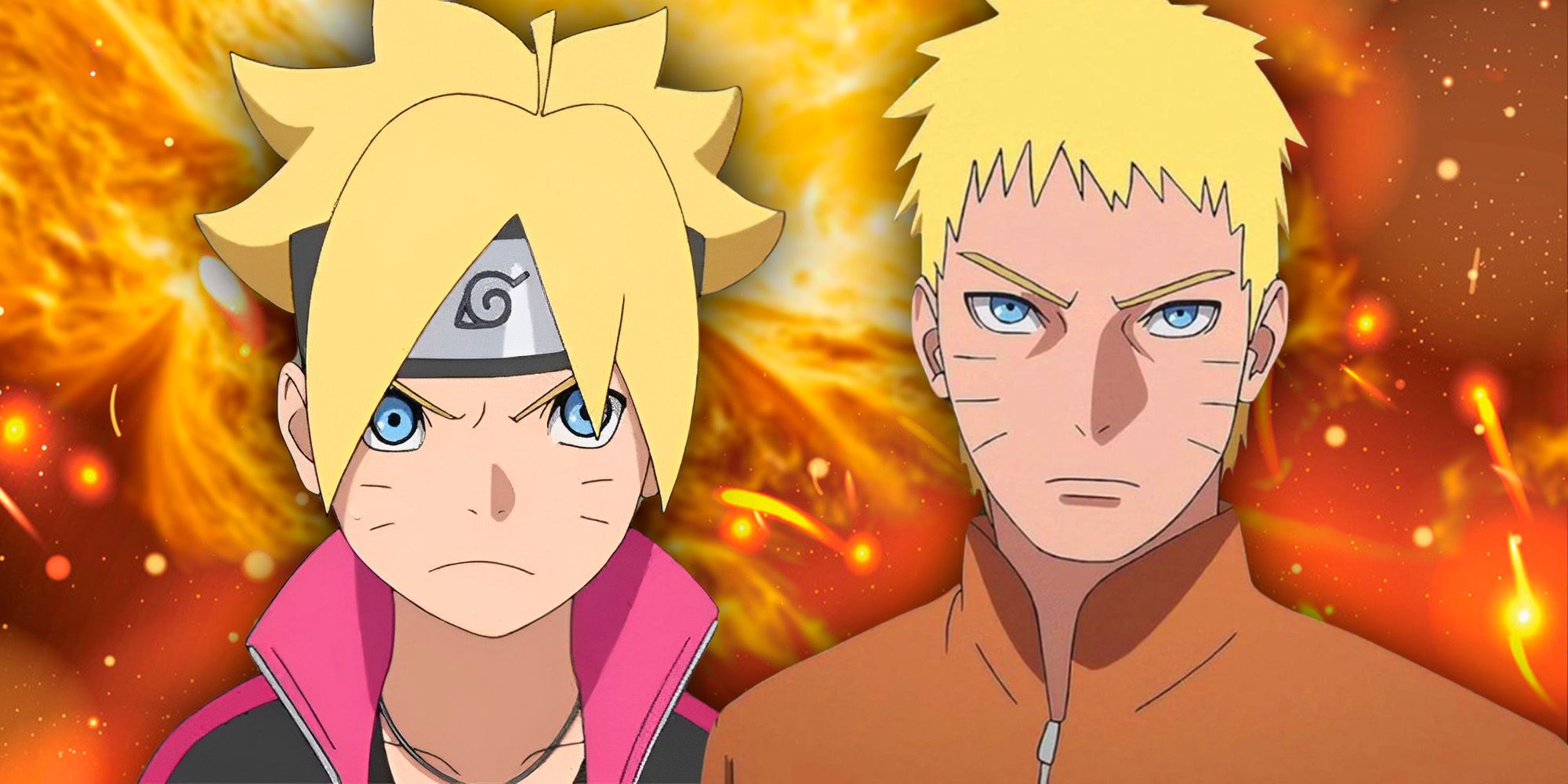 Naruto as adult next to his son Boruto