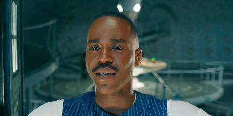 Ncuti Gatwa as the Doctor standing in the doorway of the TARDIS in the Doctor Who season 15 finale