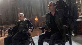 Negan (Jeffrey Dean Morgan) and the Croat (Željko Ivanek) sitting in a church in The Walking Dead: Dead City season 2