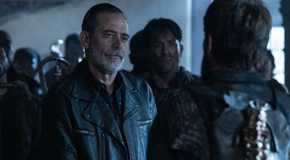 Negan (Jeffrey Dean Morgan) offering his hand to Christos (Jake Weary) in The Walking Dead: Dead City season 2
