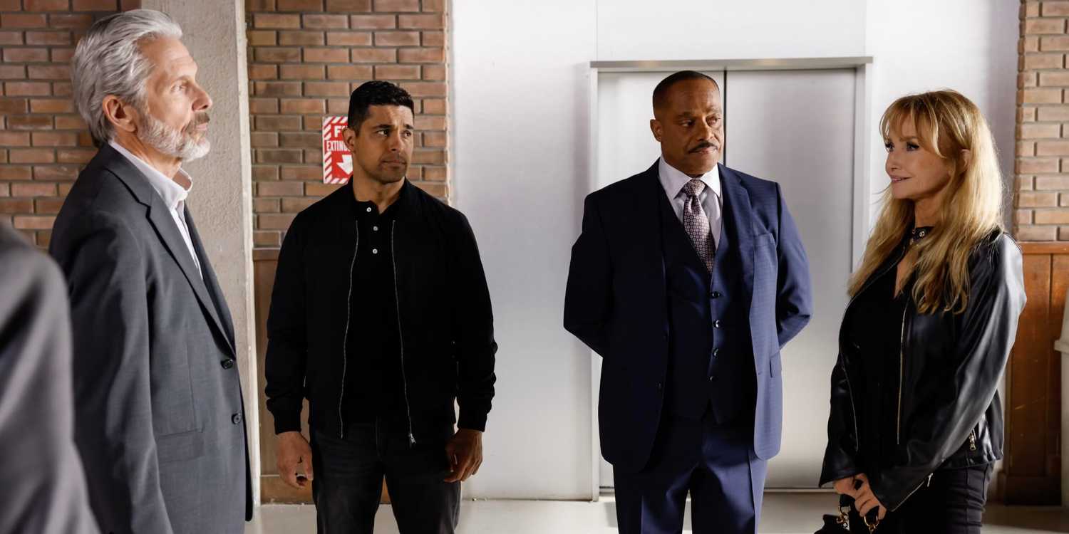 Parker, Torres, and Vance look unimpressed with a smiling Carla Marino in NCIS Season 22 Episode 20