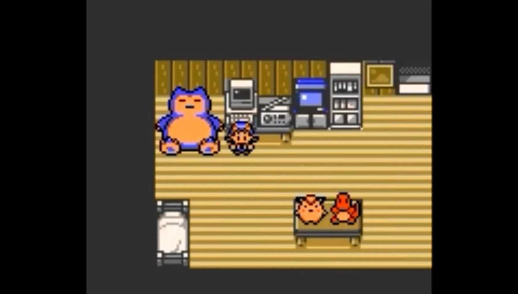 Player standing next to a Snorlax plush in Pokemon Gold & Silver