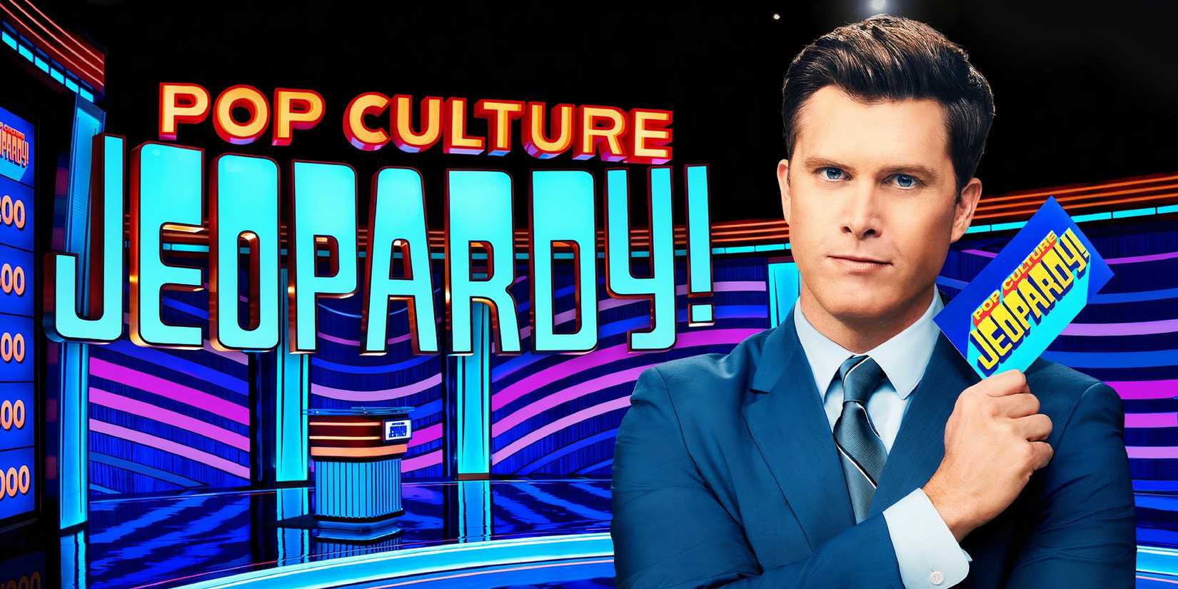 a promotional image for pop culture jeopardy episodes featuring a logo and tagline
