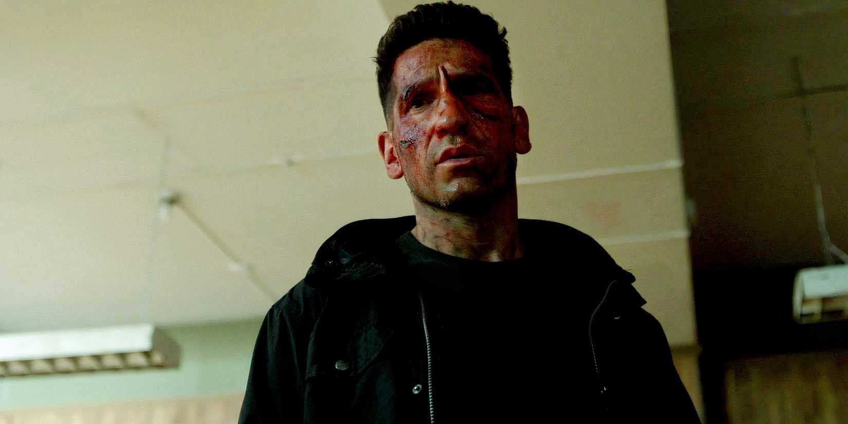 Jon Bernthal's Punisher covered in blood on his face in The Punisher season 2