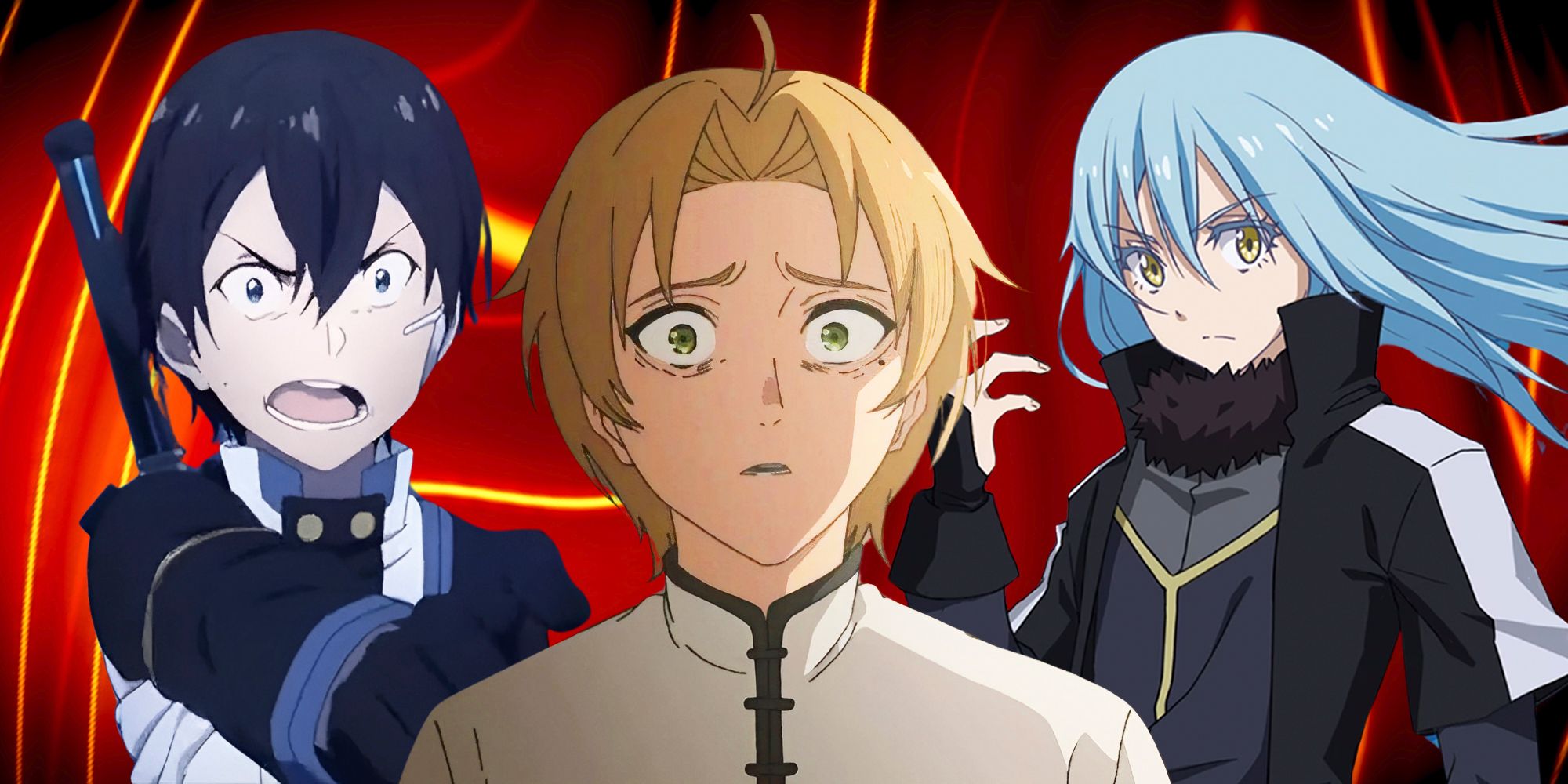 Rimuru from That Time I Got Reincarnated as a Slime, Rudeus from Mushoku Tensei, and Kirito from Sword Art Online