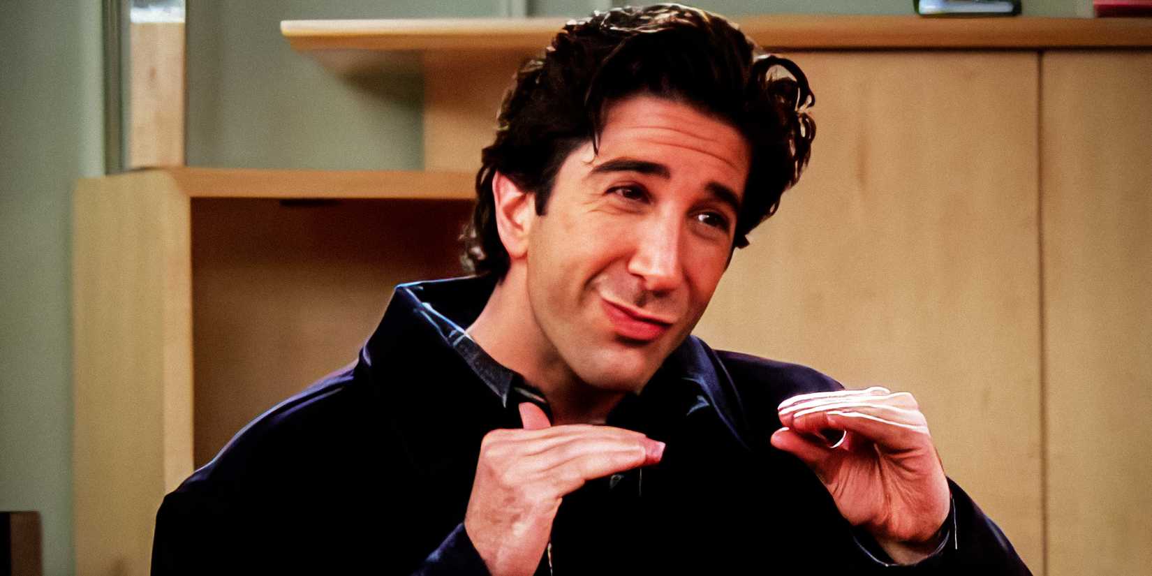 David Schwimmer as Ross telling people to be quiet in Friends