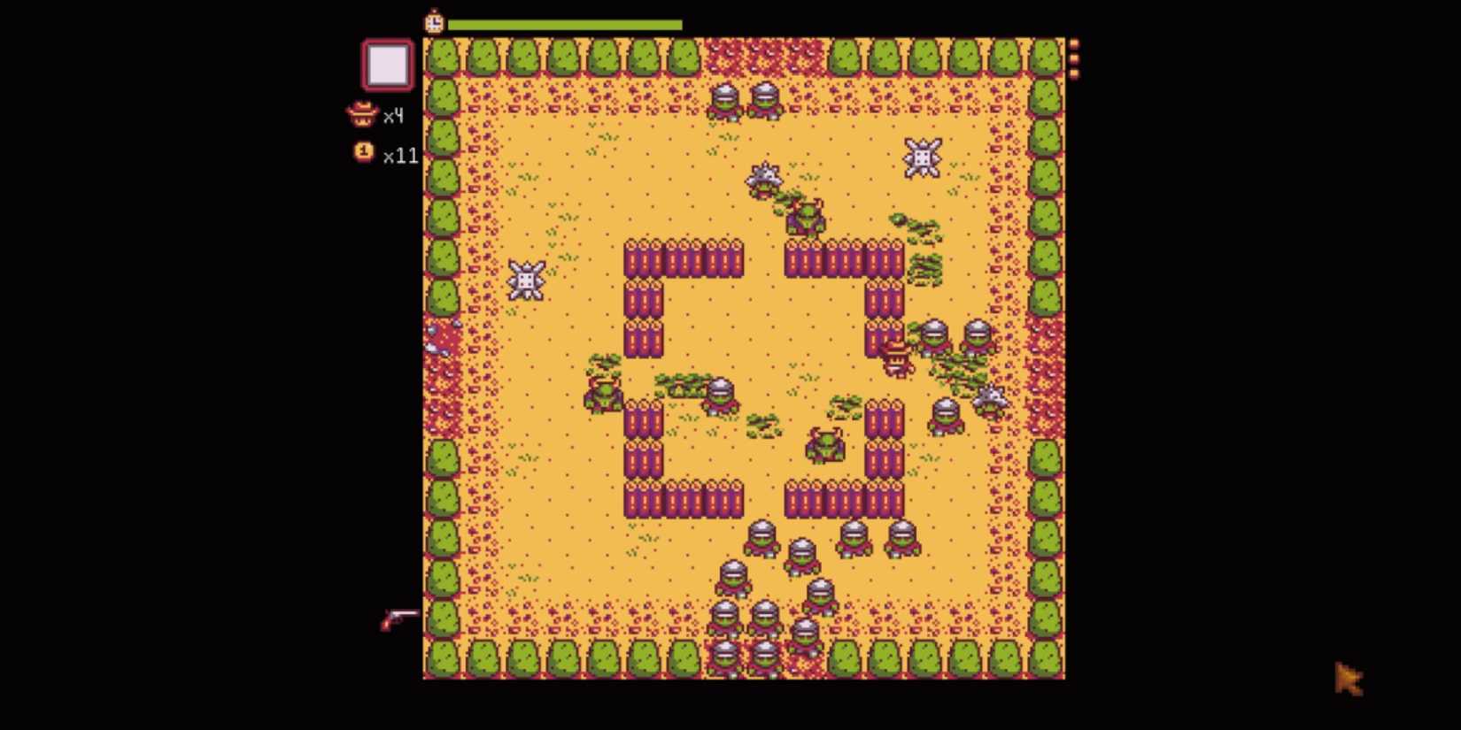 Player fighting enemies in Journey of the Prairie King in Stardew Valley