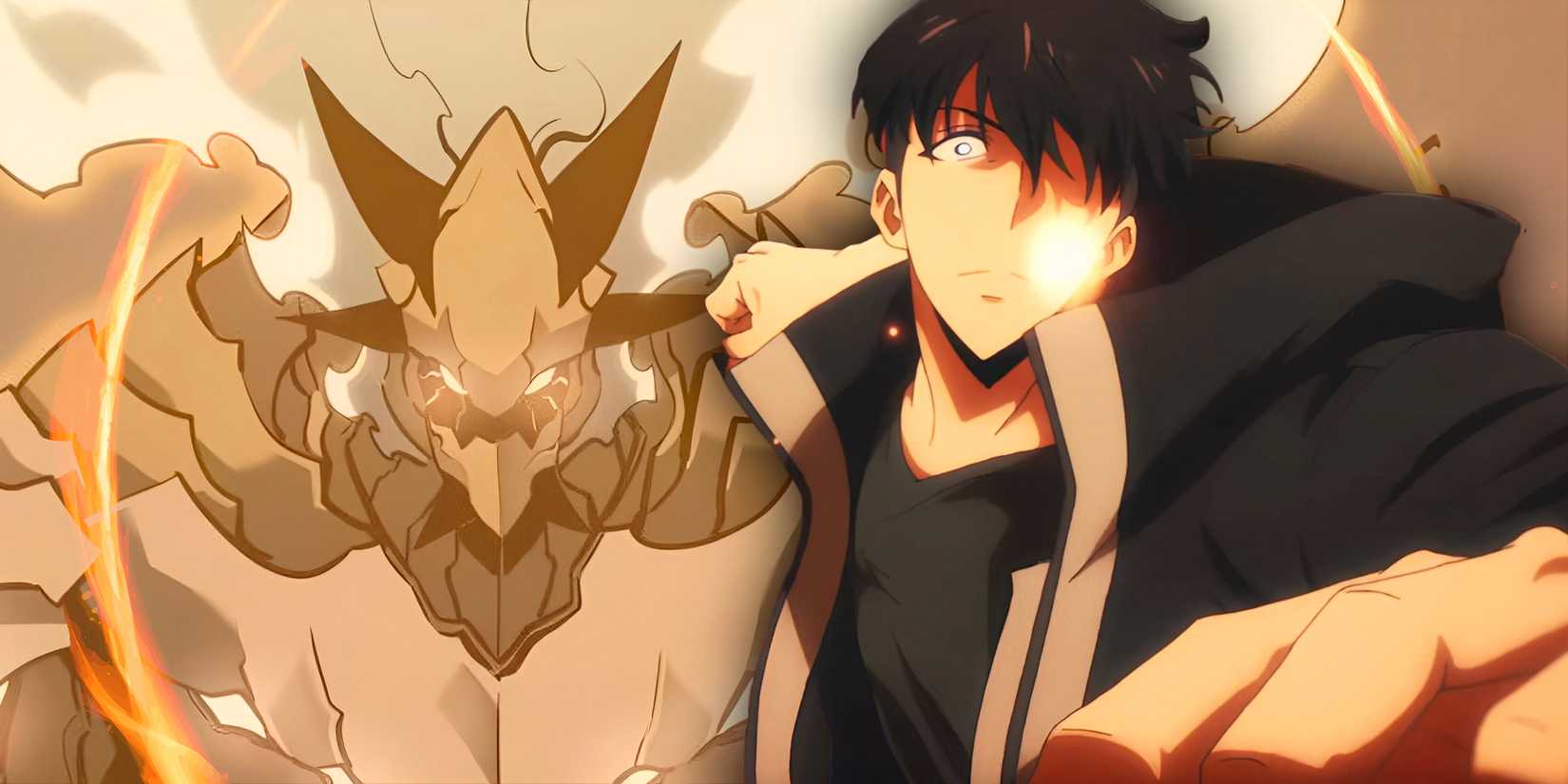 Sung Jinwoo from Solo Leveling next to Thomas Andre using his ability reinforcement