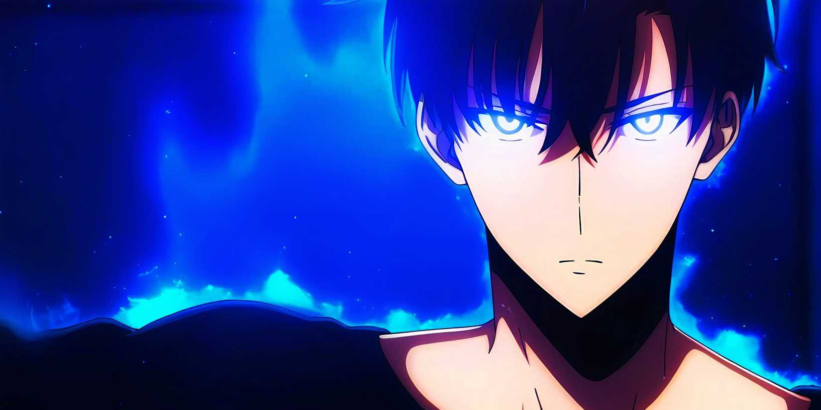 Sung Jinwoo surrounded by blue aura in the Solo Leveling OST cover