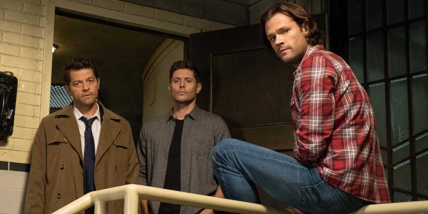 Jensen Ackles, Jared Padalecki, and Misha Collins looking ahead in Supernatural season 14 episode 7