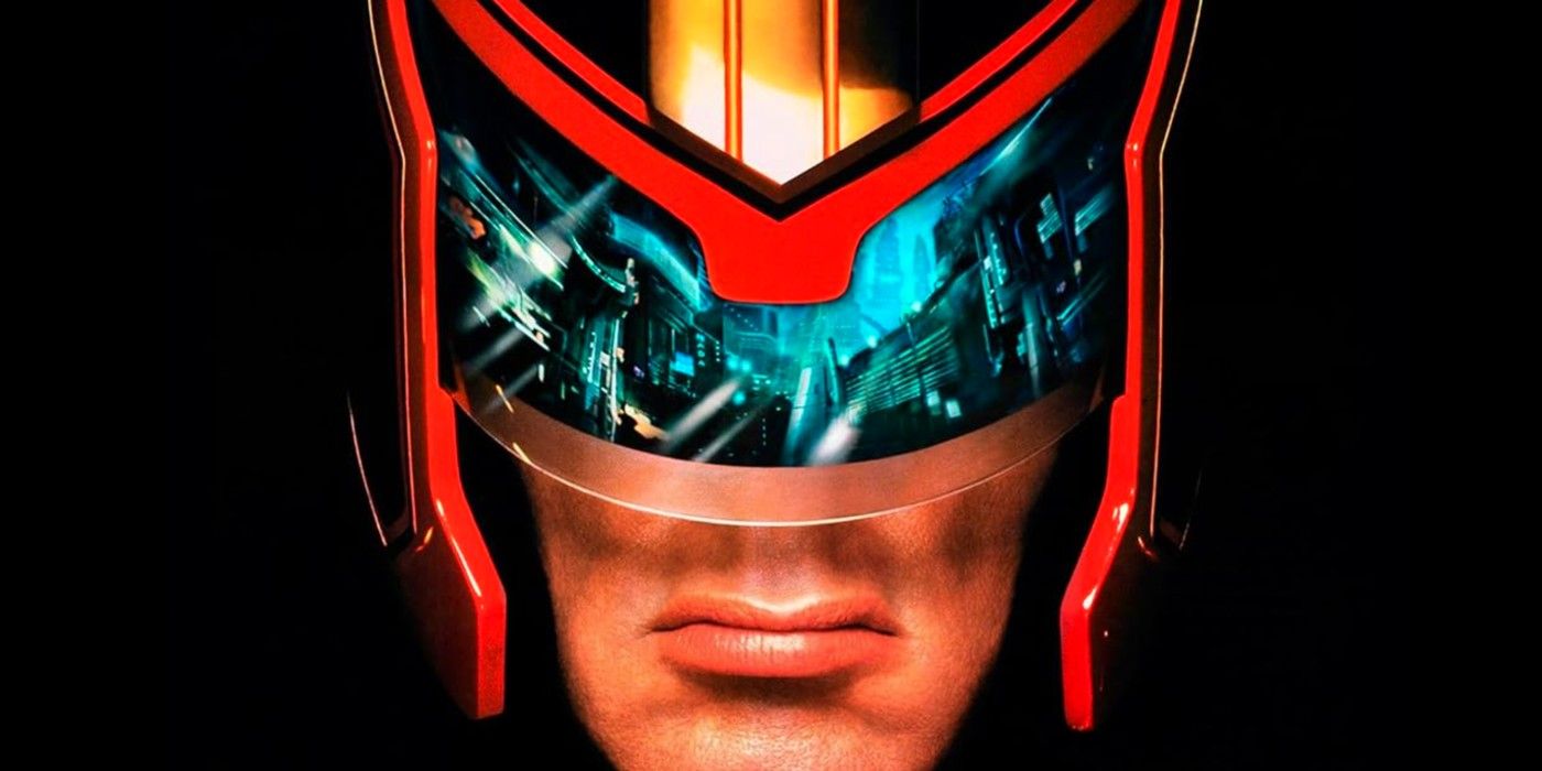 sylvester stallone's face and helmet from 1995's Judge Dredd