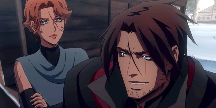 Sypha and Trevor Belmont smiling at each other In Castlevania Season 3