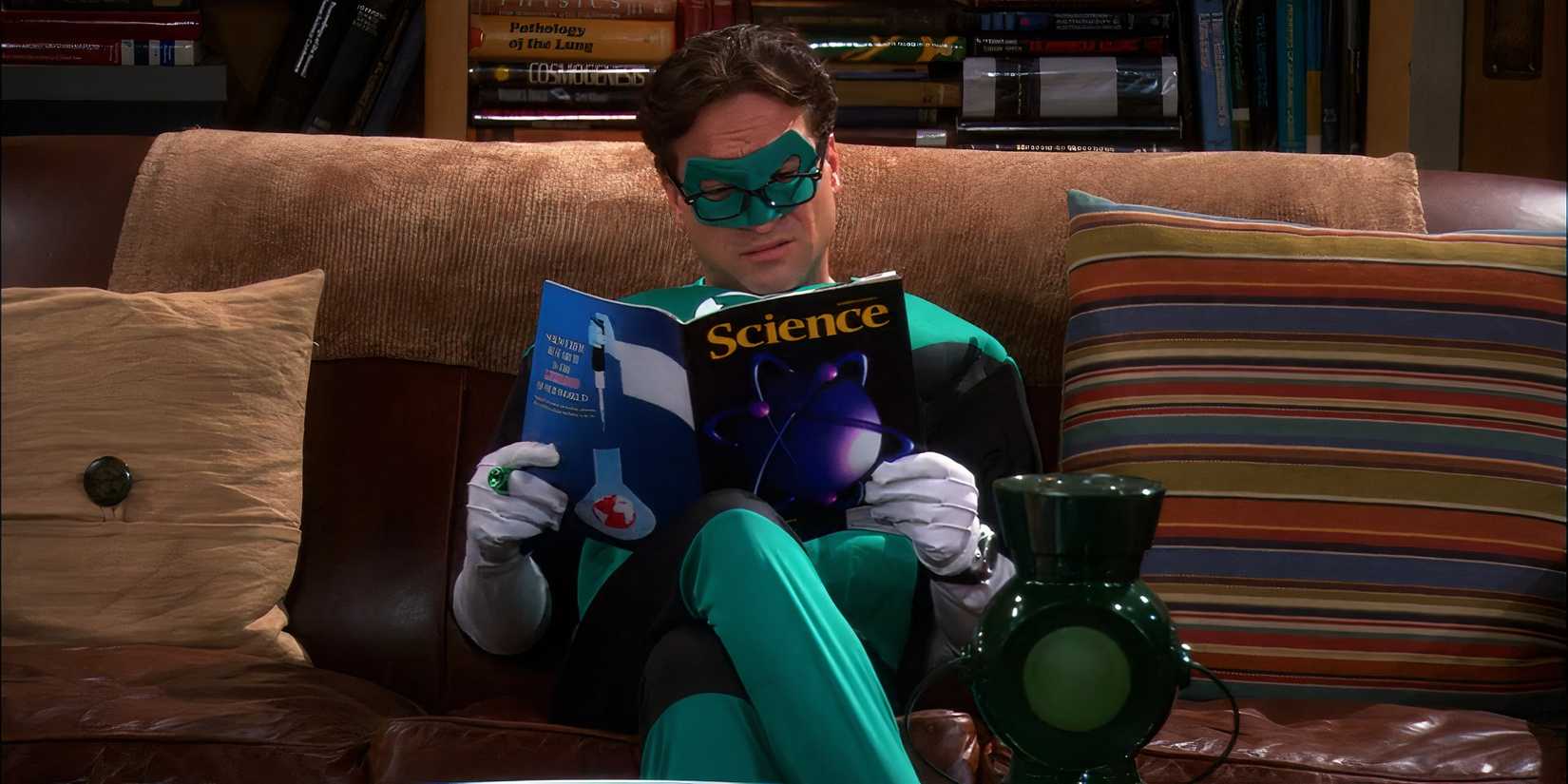 Leonard Hofstadter (Johnny Galecki) as Green Lantern in The Big Bang Theory