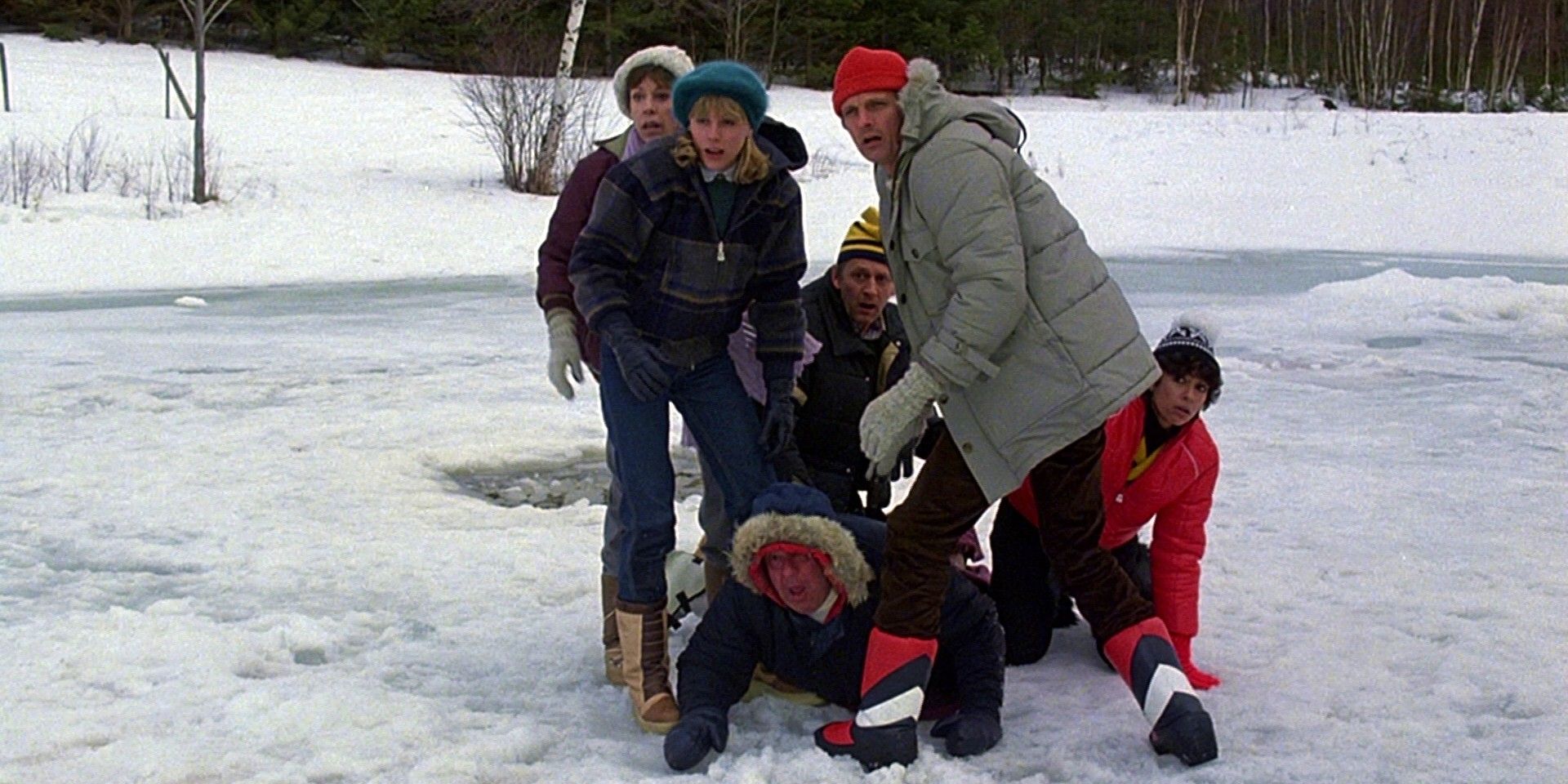 The cast of The Four Seasons movie on a frozen lake