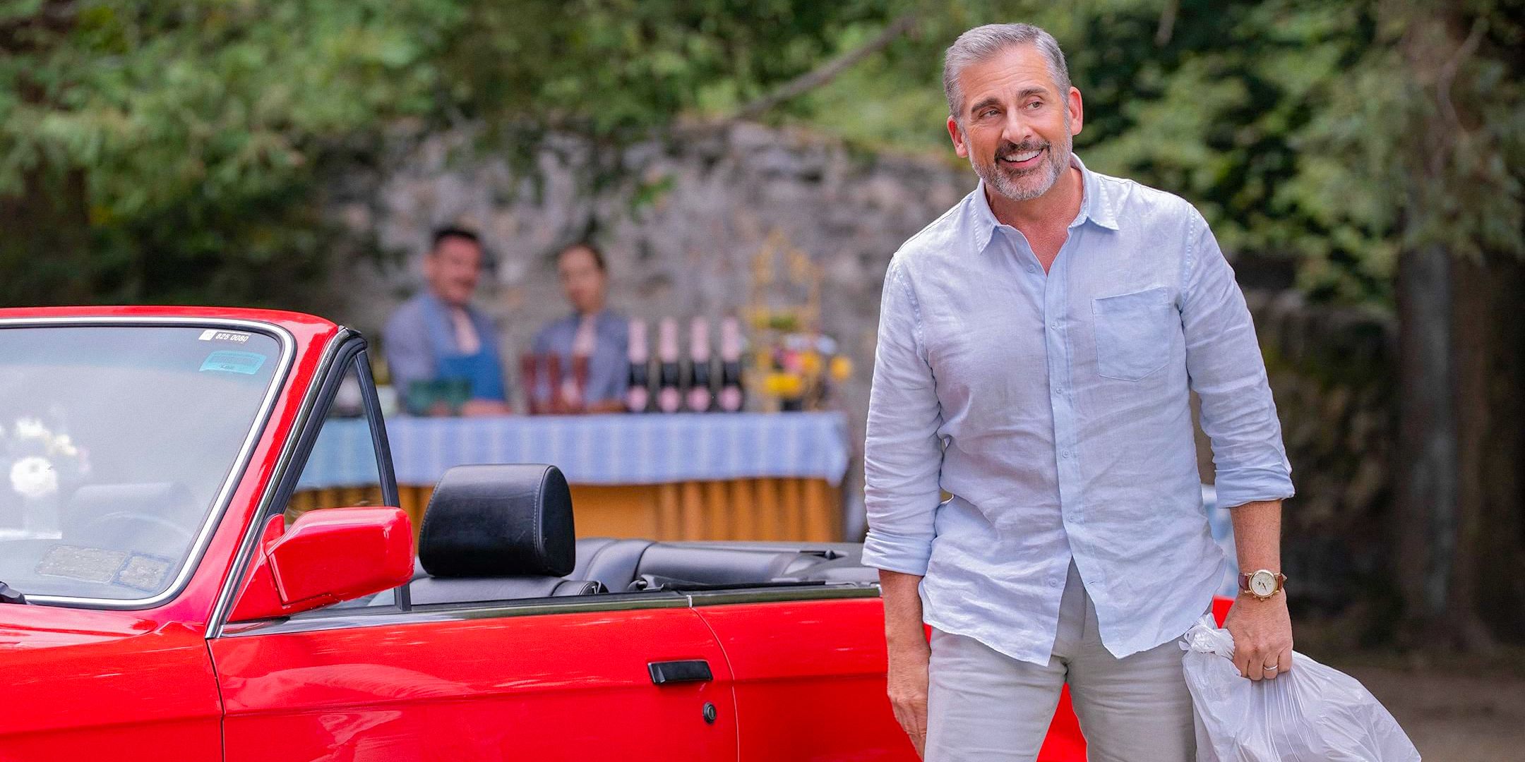 Nick (Steve Carell) next to a red car in The Four Seasons Season 1