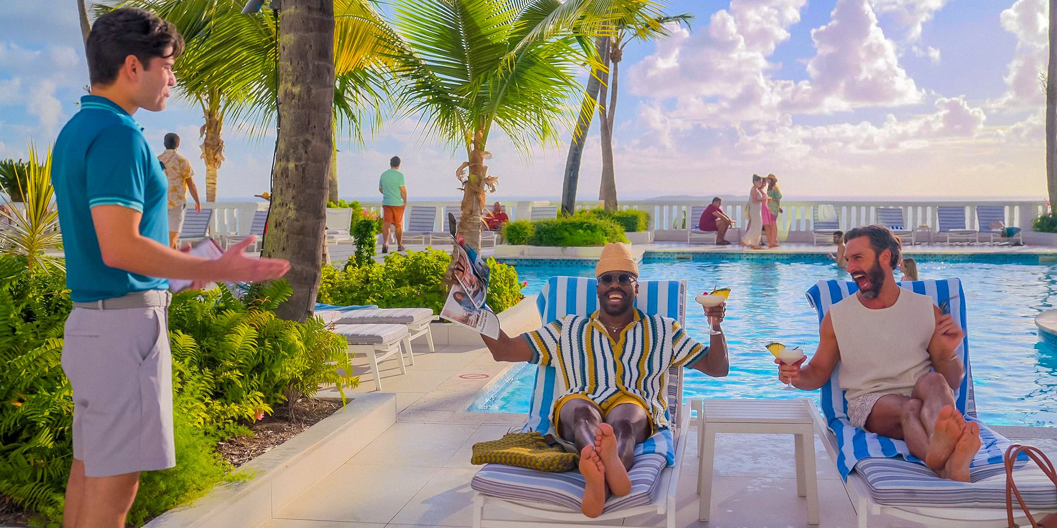 Danny (Colman Domingo) and Claude (Marco Calvani) enjoying the lounge chairs in The Four Seasons Season 1