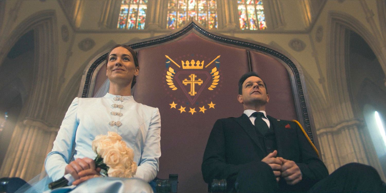 The wedding of Serena (Yvonne Strahovski) and Commander Wharton (Josh Charles) in The Handmaid's Tale Season 6 Ep 8