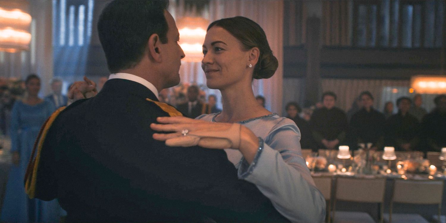 Commander Wharton and Serena (Yvonne Strahovski) dancing at their wedding celebration in The Handmaid's Tale Season 6 Ep 8