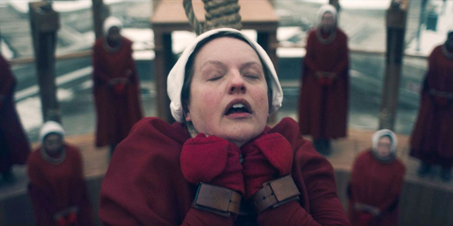 June (Elisabeth Moss) on the gallows in The Handmaid's Tale Season 6 Ep 9