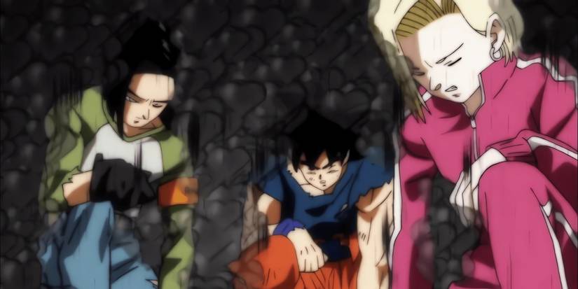 Goku, Android 17, and 18 inside Universe 2's Black Hole attack.