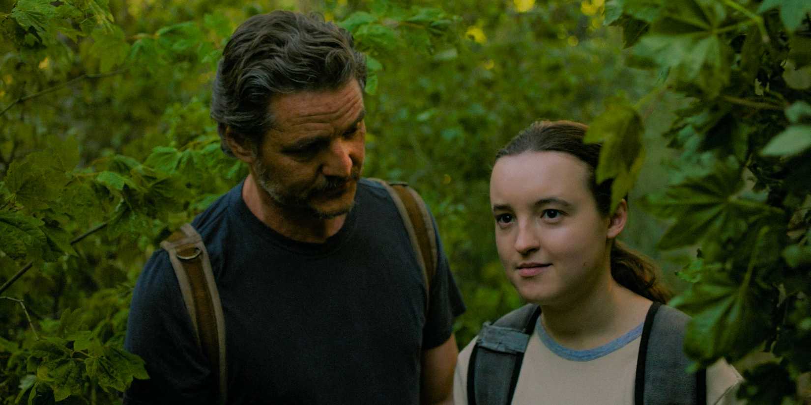 Joel Miller (Pedro Pascal) looking at Ellie Williams (Bella Ramsey) in The Last of Us Season 2 Ep 6