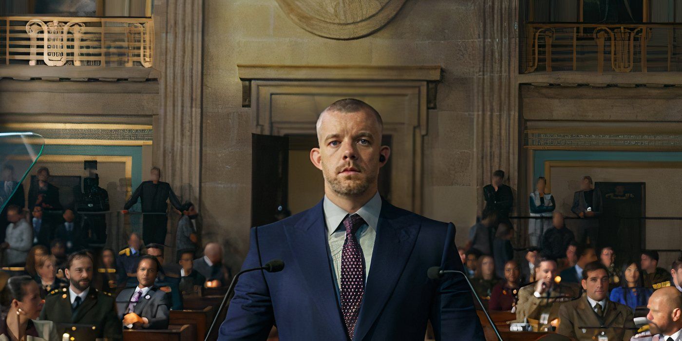 The War Between The Land and Sea Russell Tovey as Barclay at a court podium