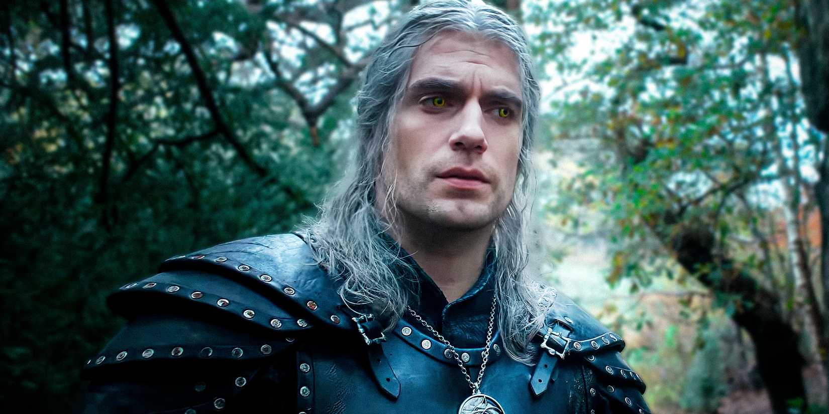 O bruxo Henry Cavill como Geralt parecendo confuso
