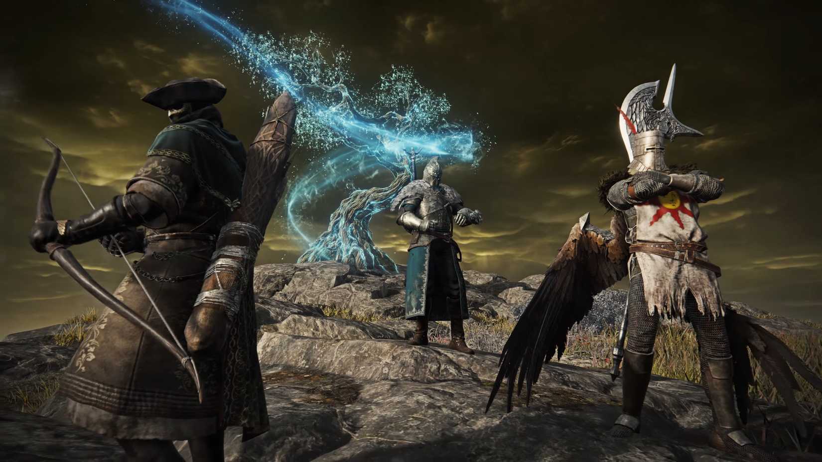 Три персонажа Elden Ring Nightreign в костюмах, вдохновленных Dark Souls и Bloodborne.