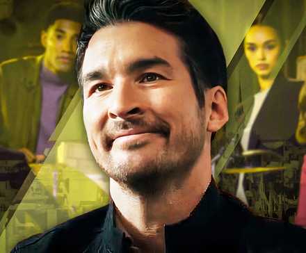 Jay Hayden as Tyler Booth in FBI: International on a background of other characters