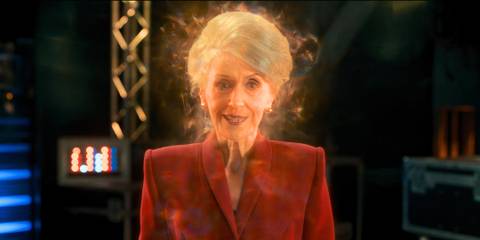 Mrs. Flood glowing with regenerative Time Lord power