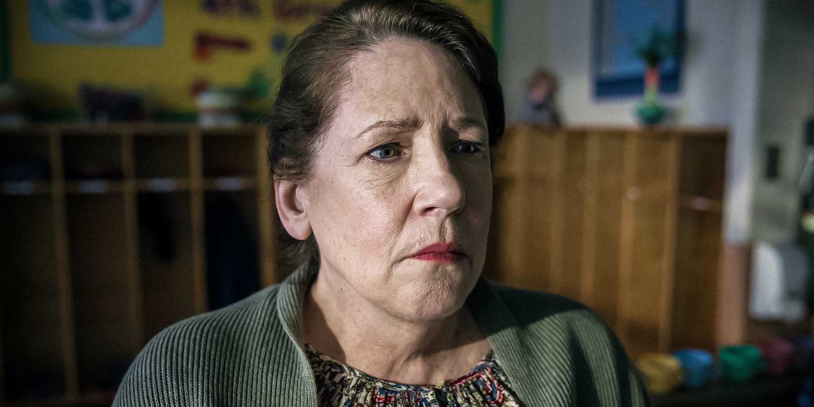 Aunt Lydia looking worried in The Handmaid's Tale