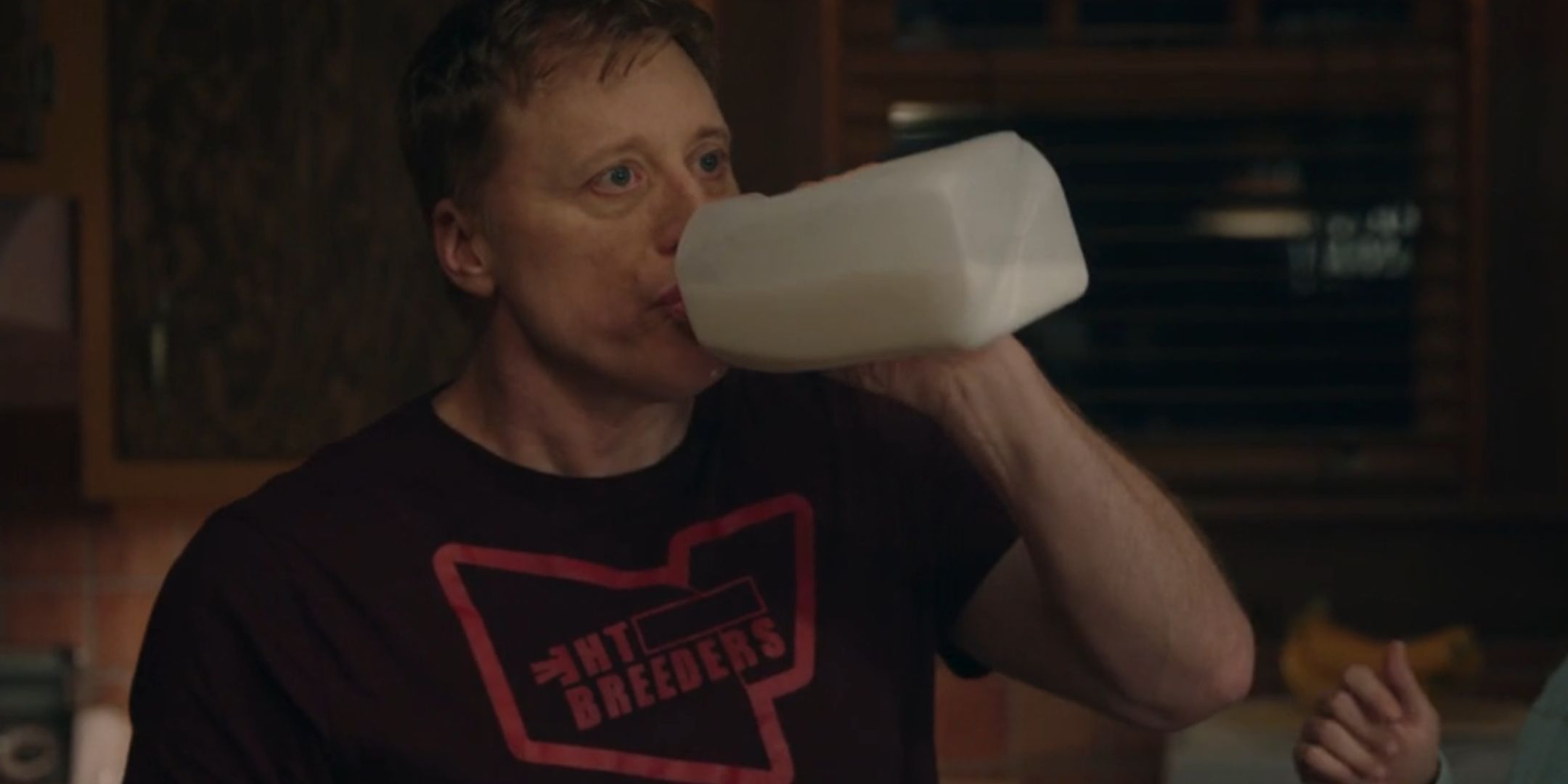 Alan Tudyk as Harry drinking milk in Resident Alien