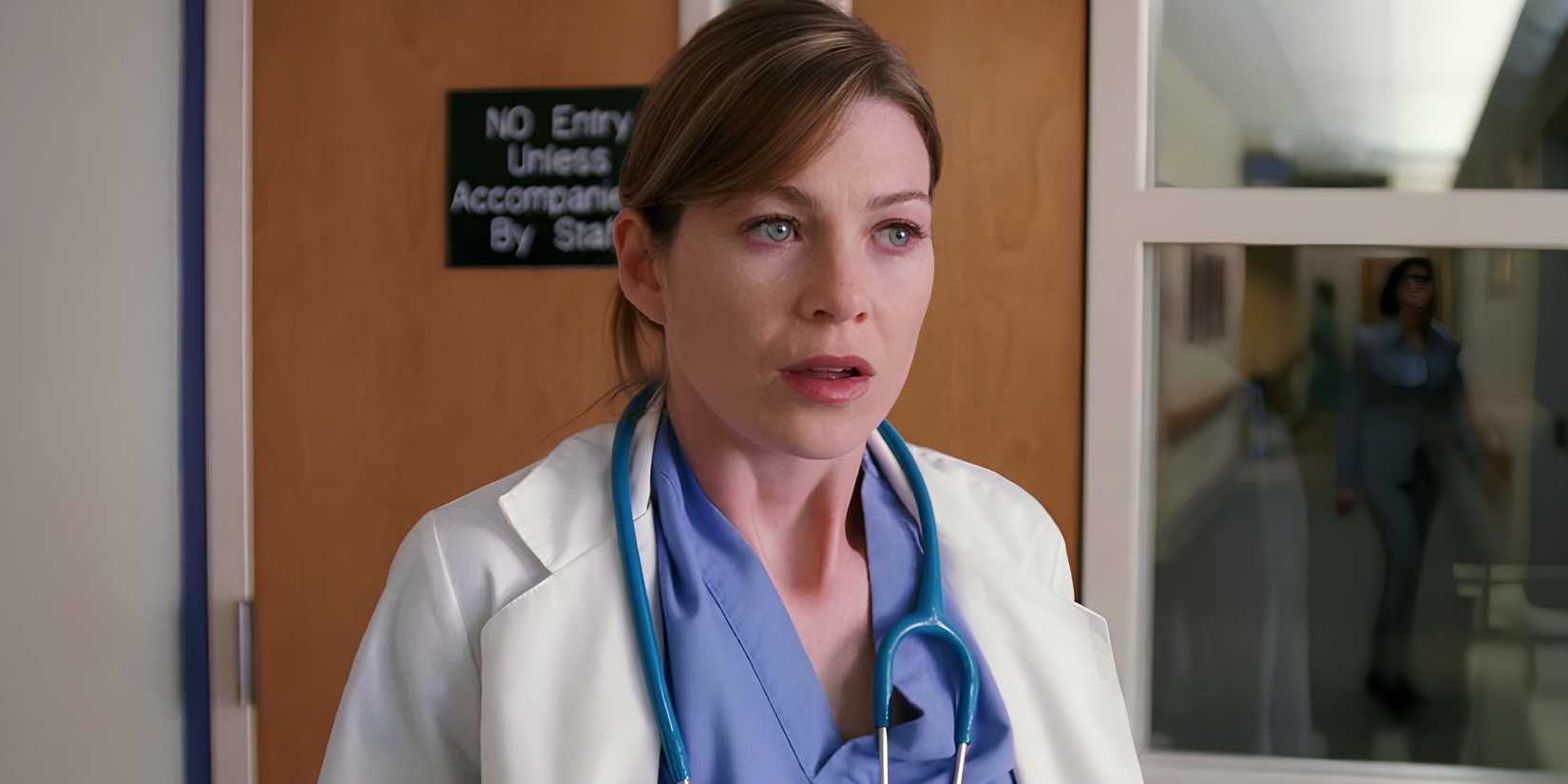 Ellen Pompeo as Meredith Grey in Grey's Anatomy season 1 looking stunned