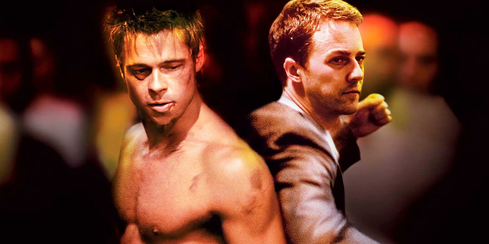 Brad Pitt as Tyler Durden and Ed Norton as The Narrator in Fight Club.