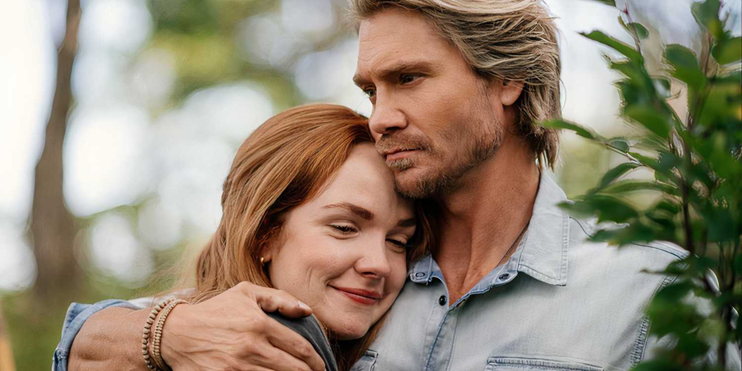 Cal (Chad Michael Murray) and Maggie (Morgan Kohan) embrace in Sullivan's Crossing