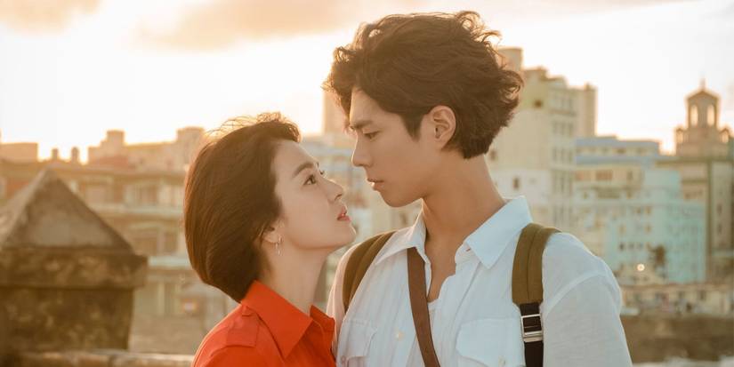 Song Hye-kyo and Park Bo-gum looking at each other in Encounter