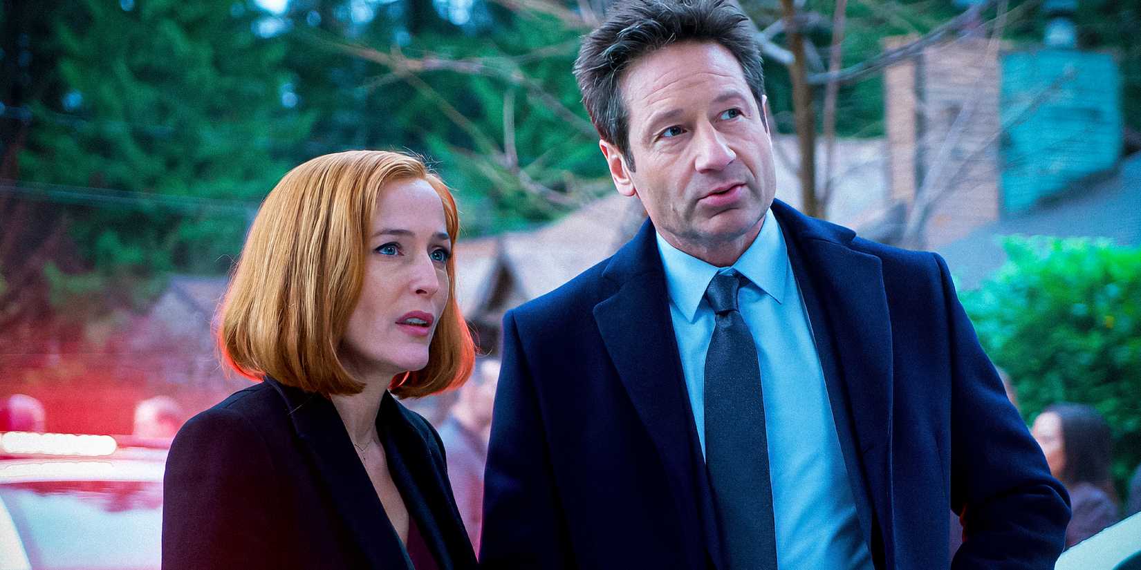 Gillian Anderson as Dana Scully and David Duchovny as Fox Mulder in The X-Files