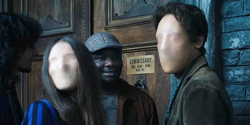 A faceless nevermore student and their parent looking over their shoulders in Wednesday season 1