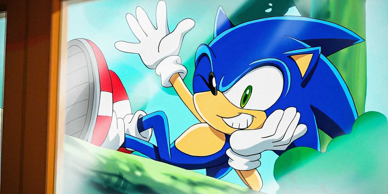 Sonic grinning and waving in Sonic X