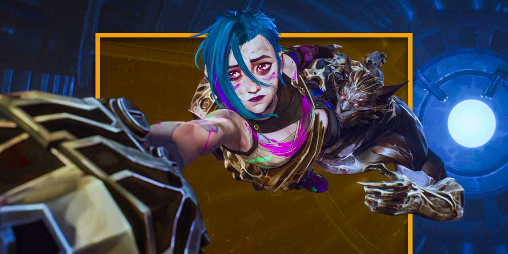 Jinx jumping with weapon in Arcane