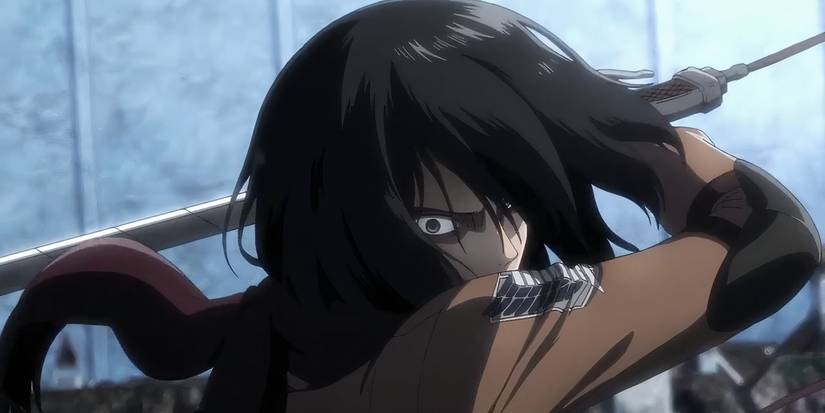 Attack on Titan - Mikasa swinging her sword looking angry
