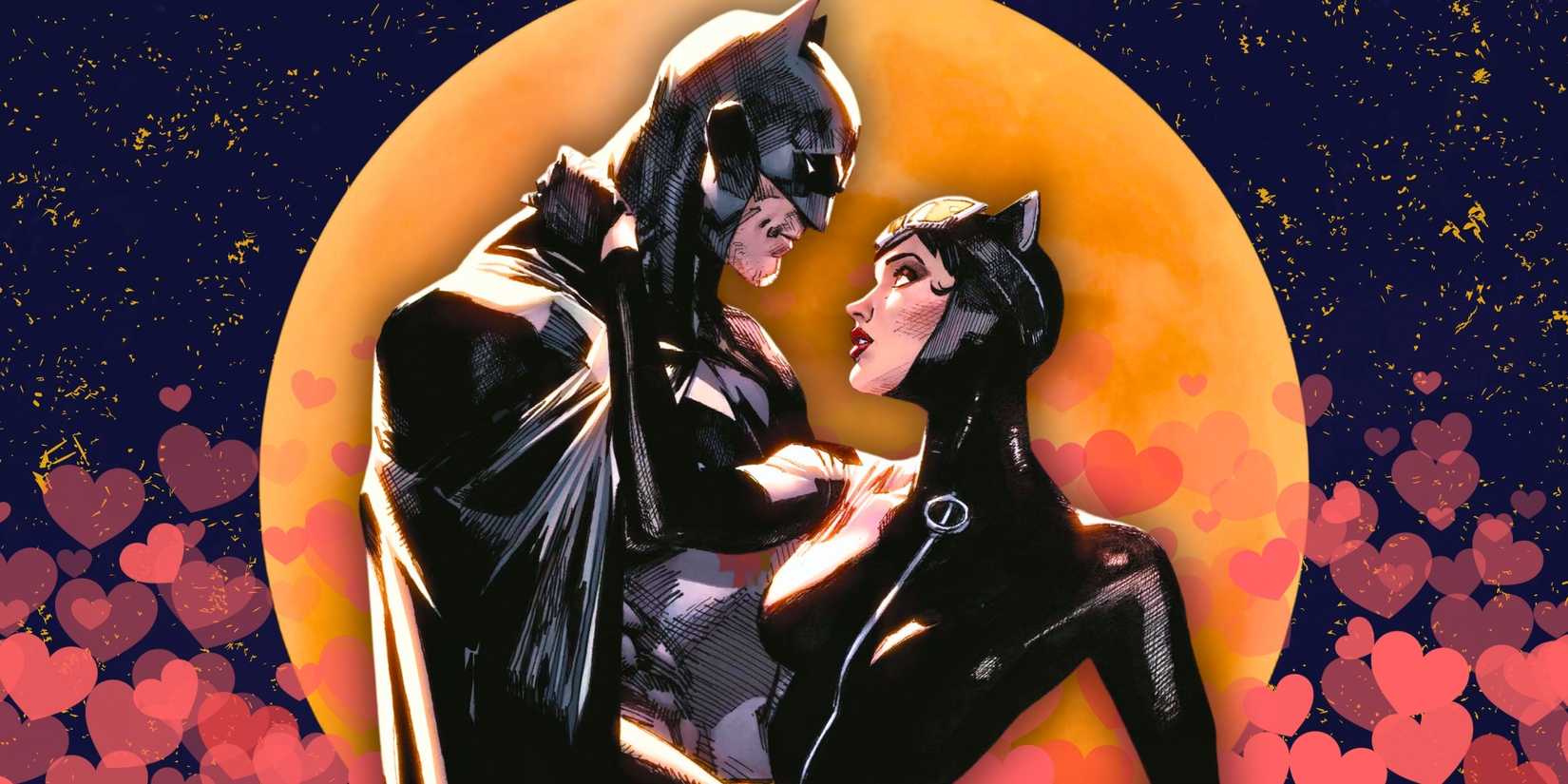 Batman Kissing Catwoman at Sunset in DC Comics Art