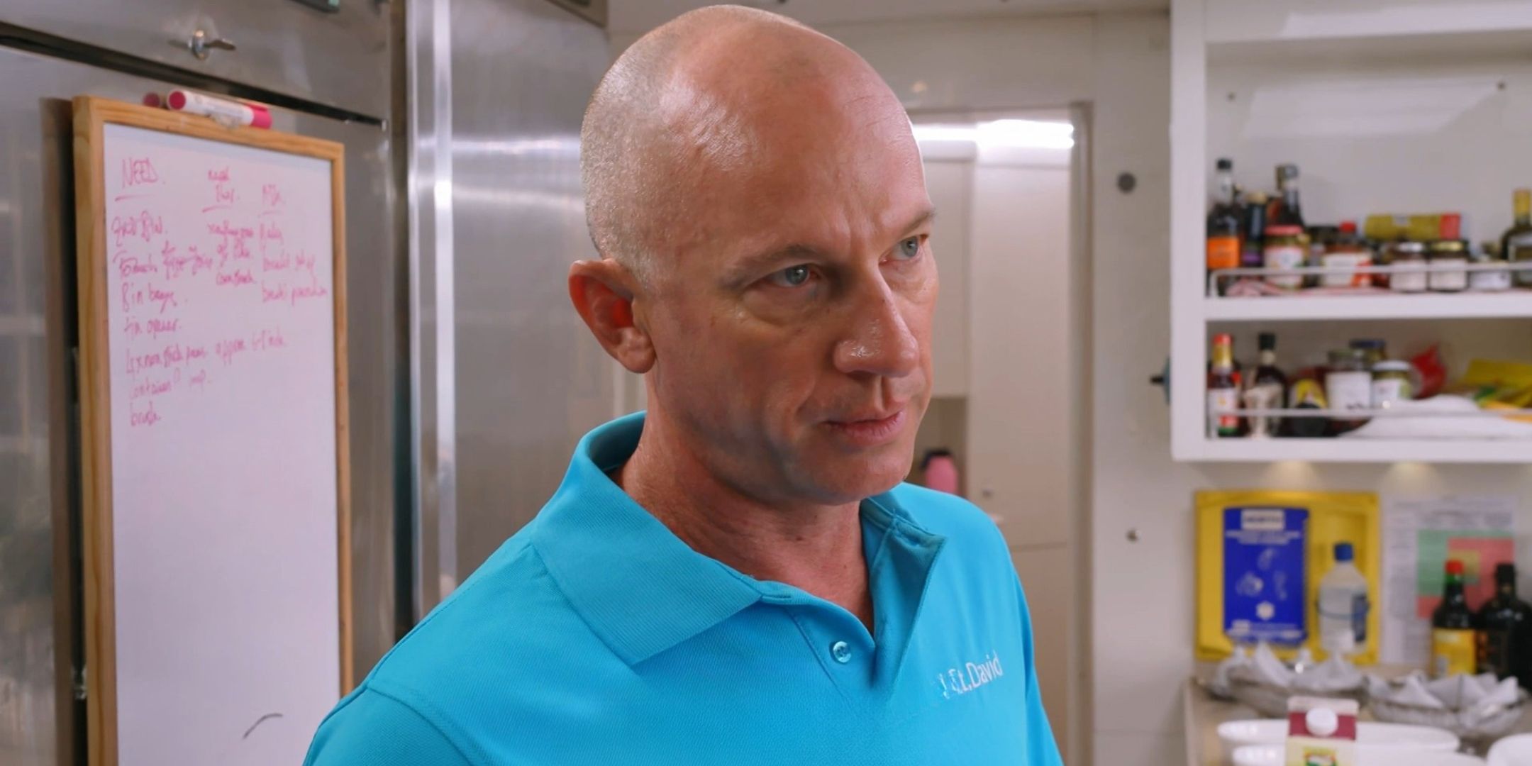 Below Deck's Captain Kerry Titheradge looks serious in the galley
