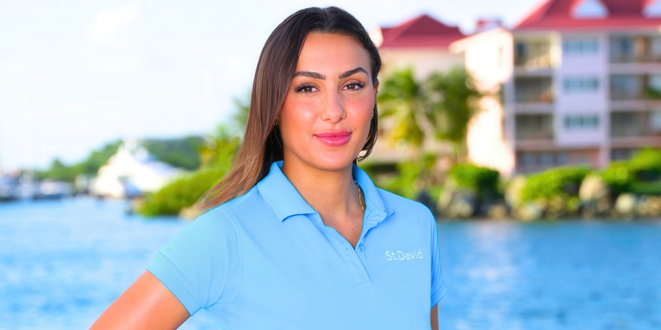 Below Deck Solene Favreau in close up oromo image slightly smiling