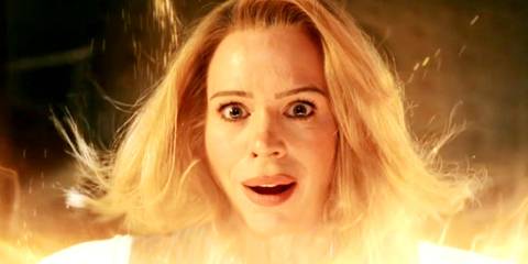 Billie Piper looking surprised as the Sixteenth Doctor as she's regenerating in the Doctor Who season 15 episode 