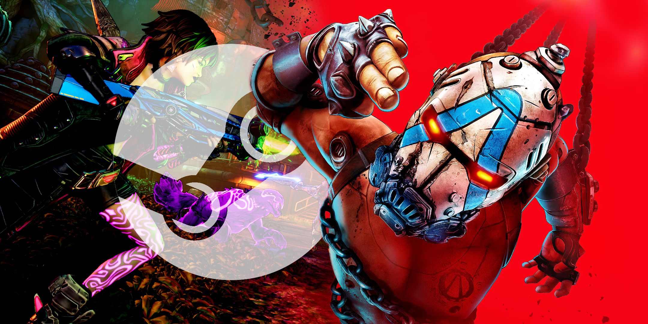 Borderlands 4 characters with the Steam logo.